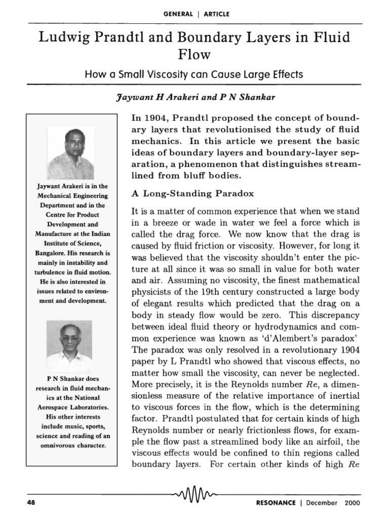 Ludwing Prandtl BL JH Arakeri | PDF | Boundary Layer | Fluid Mechanics