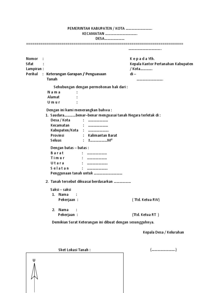 Contoh Surat Pernyataan Penggunaan Tanah Dan Bangunan