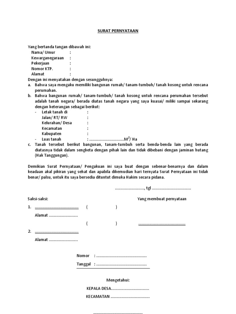 Surat Pernyataan Penguasaan Tanah Pdf