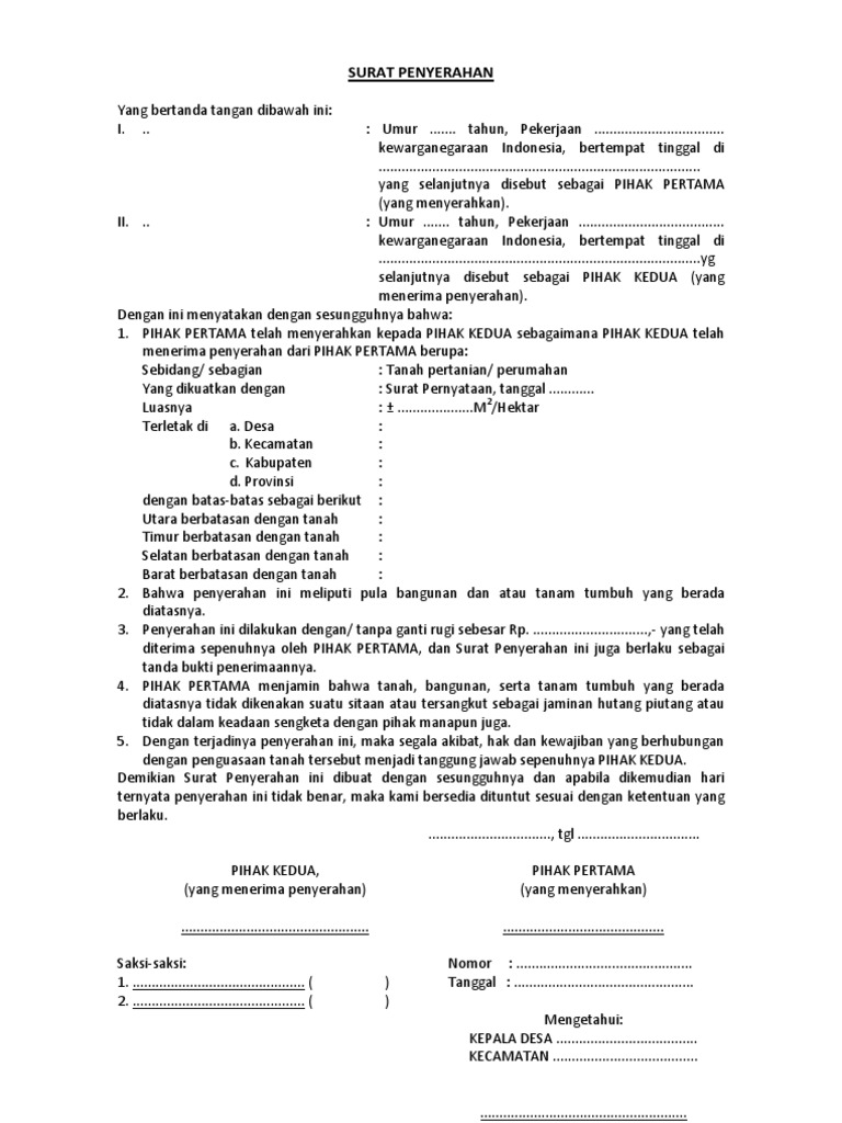 Surat Pernyataan Penyerahan
