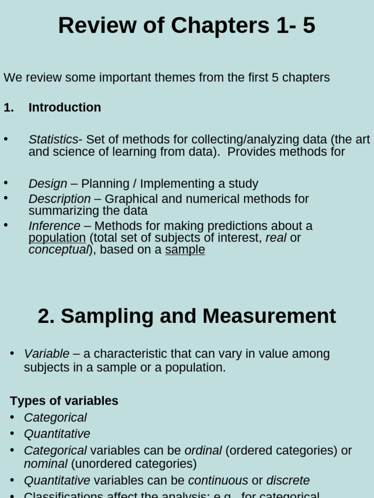 Key Themes in Statistics: Chapters 1-5 Review | PDF | Statistics ...
