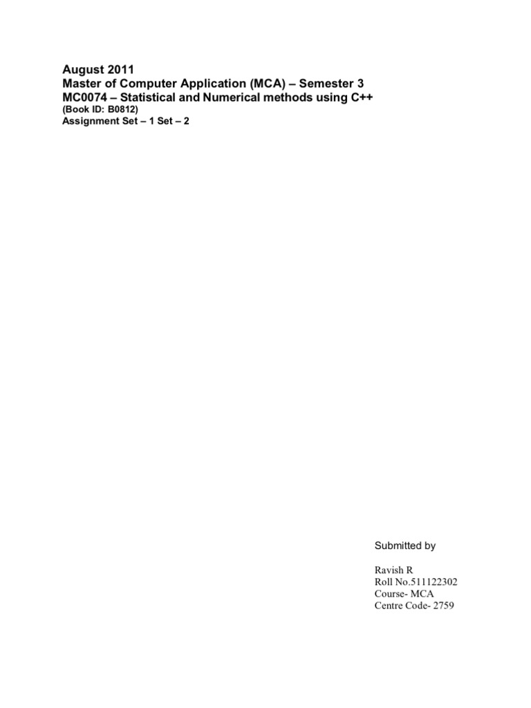 MC0074 - Statistical and Numerical Methods Using C++ | PDF | Teaching ...