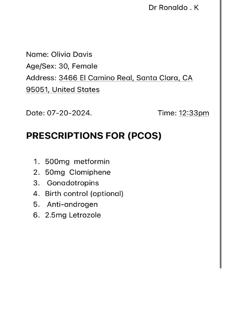 Drug Prescription (PCOS) | PDF