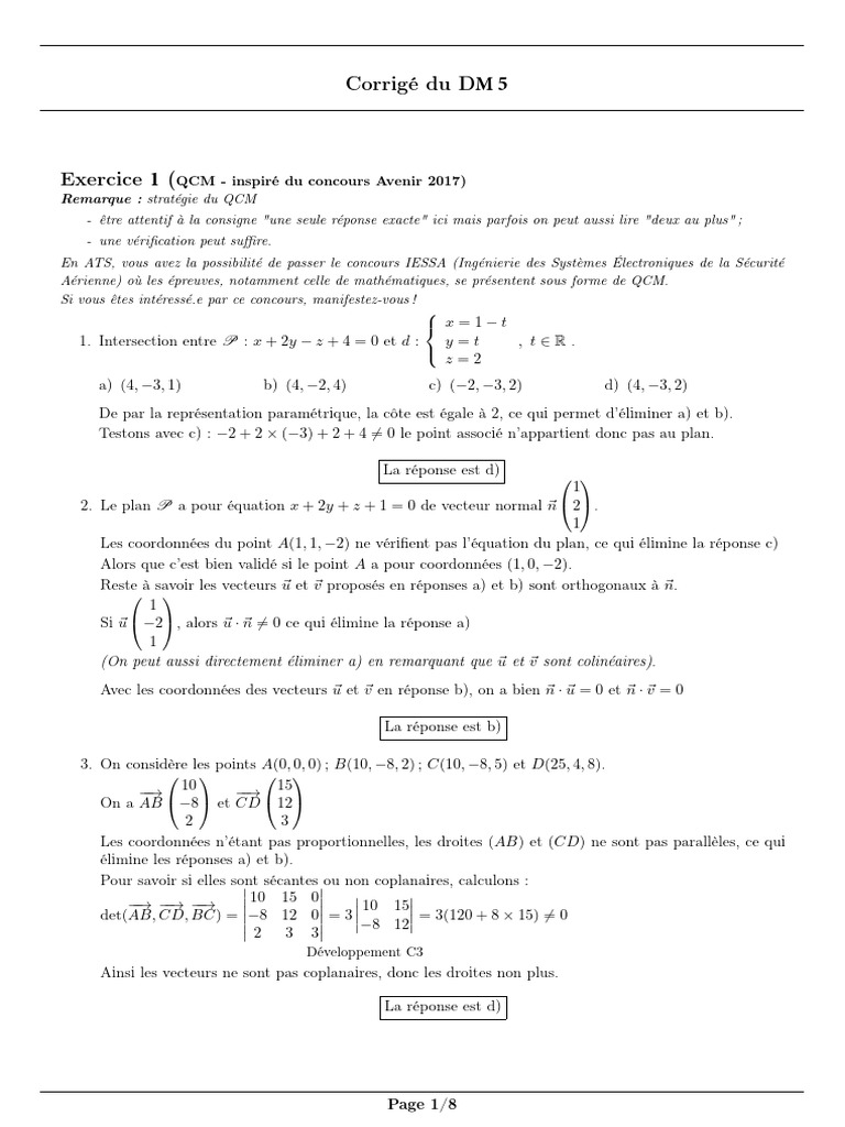 Corrigé du DM 5 - Mathématiques | PDF | Coordonnées cartésiennes ...