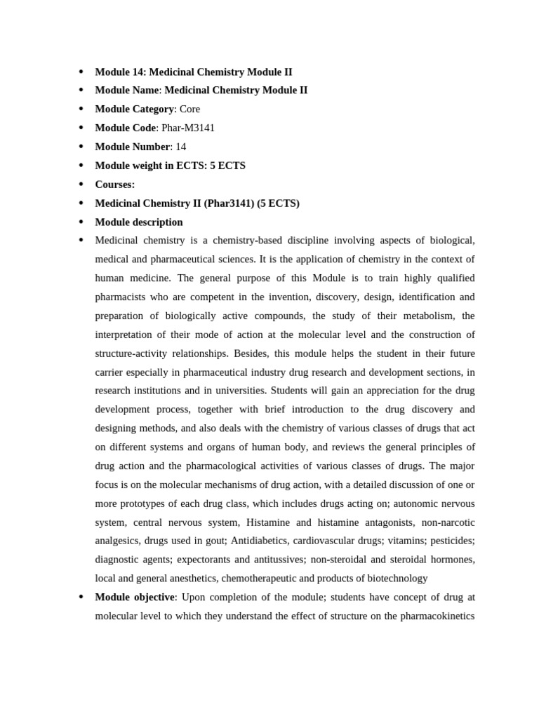Medicinal Chemistry II Syllabus | PDF | Pharmacology | Medicinal Chemistry