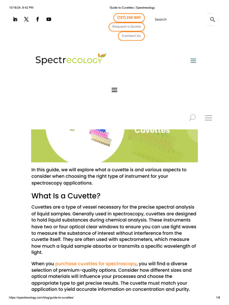 Spectroscopy Cuvette Guide | PDF | Ultraviolet–Visible Spectroscopy ...