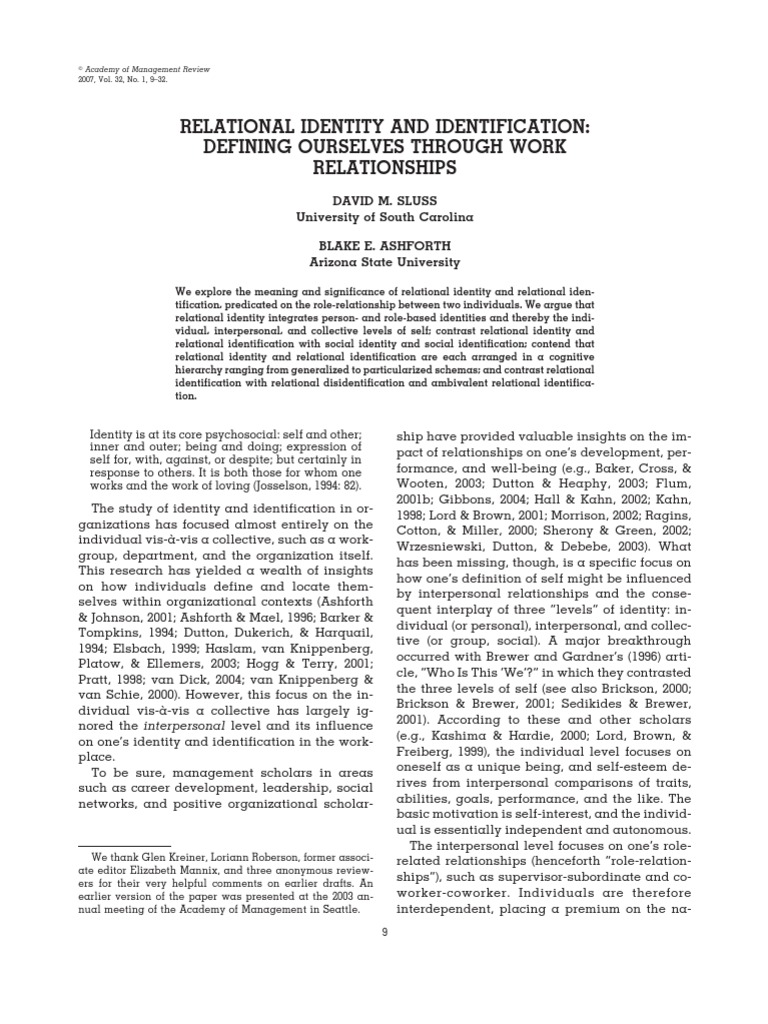 Understanding Relational Identity Dynamics | PDF | Identity (Social ...