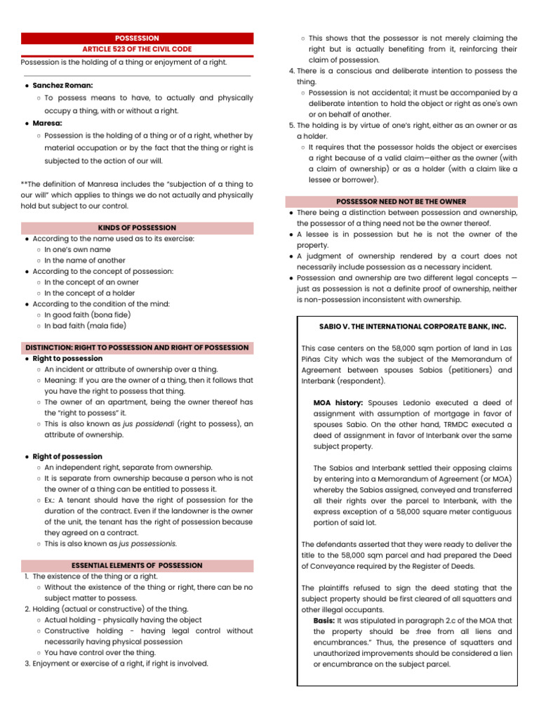 Understanding Legal Possession Concepts | PDF | Property | Possession (Law)