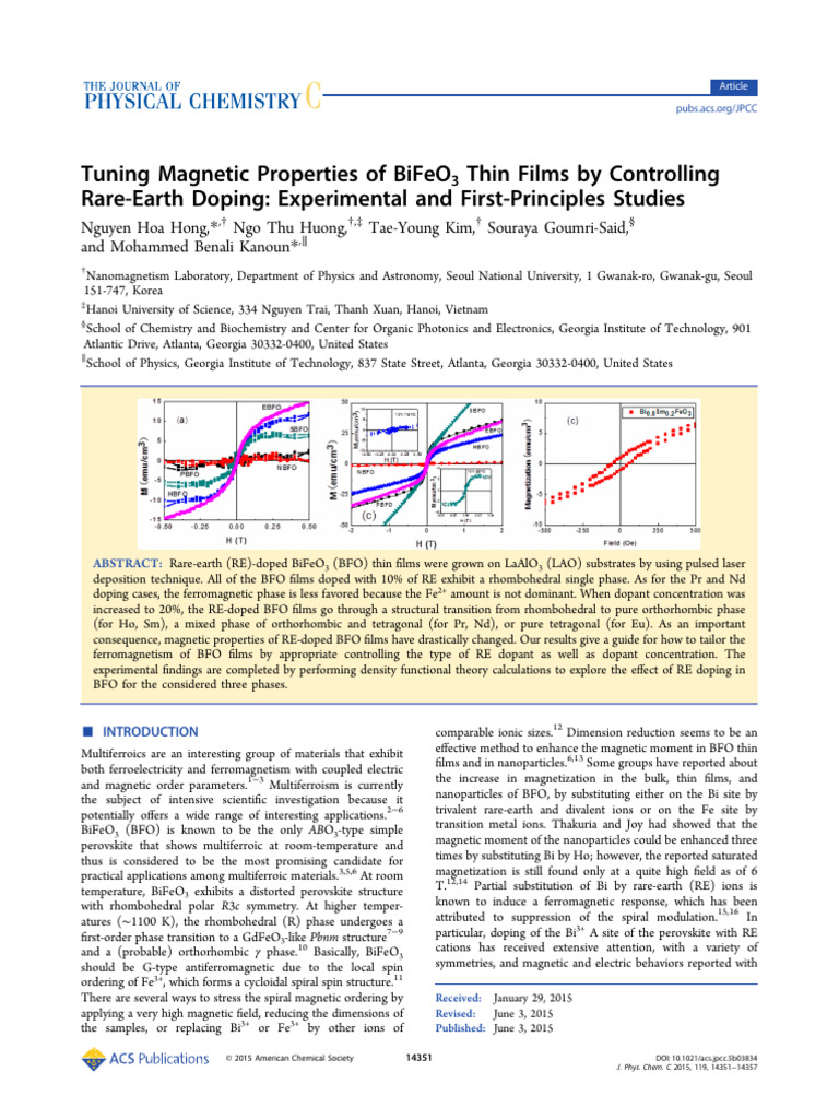 Tuning BiFeO3 Thin Films via Rare-Earth Doping | PDF | Ferromagnetism ...