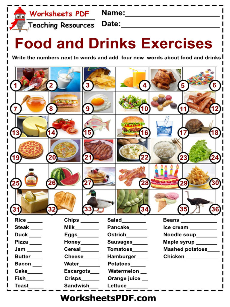 Food and Drink Vocabulary Worksheet | PDF