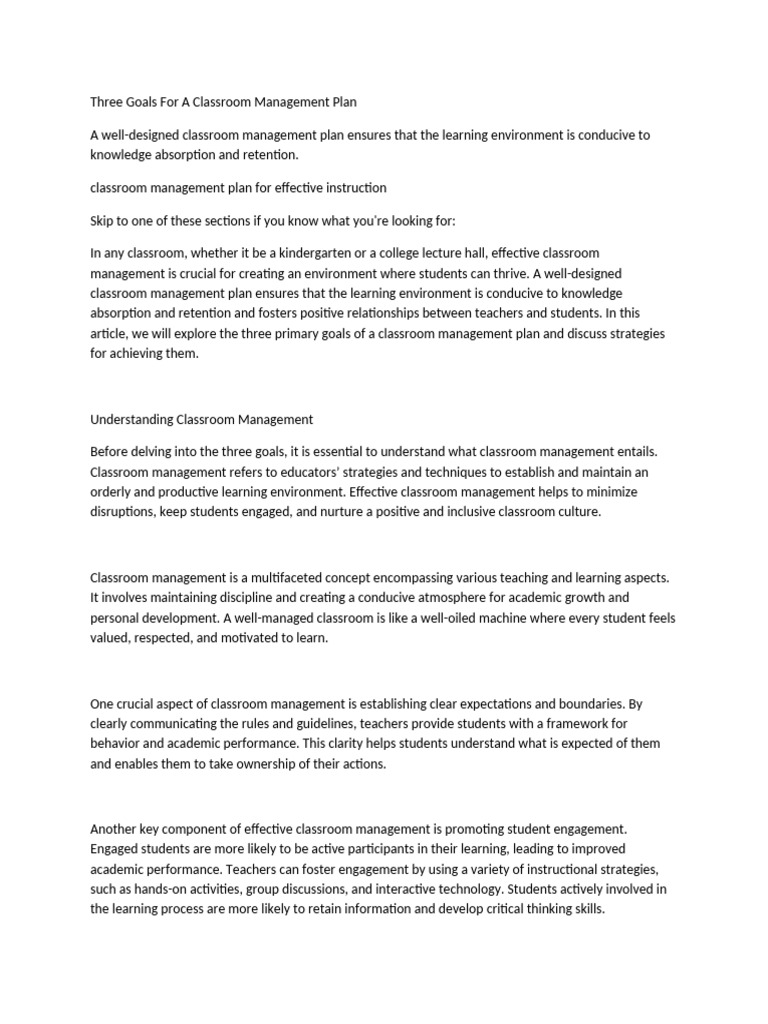 Three Goals For-Classroom | PDF | Classroom Management | Teachers