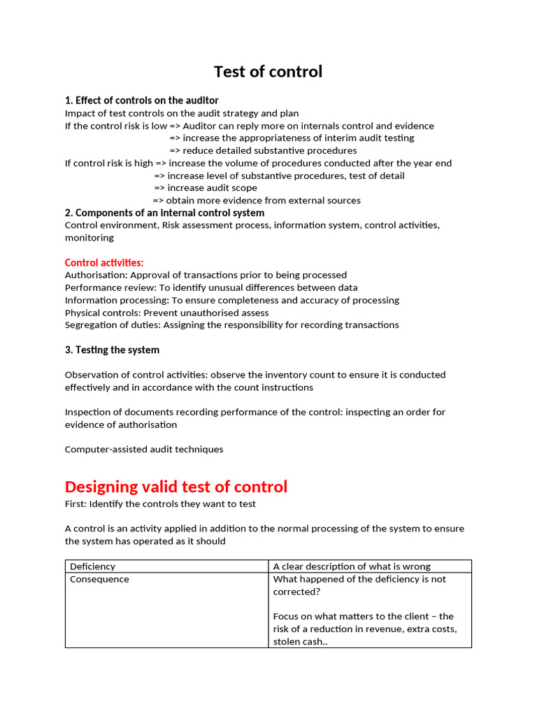 Test of control | PDF | Audit | Internal Control