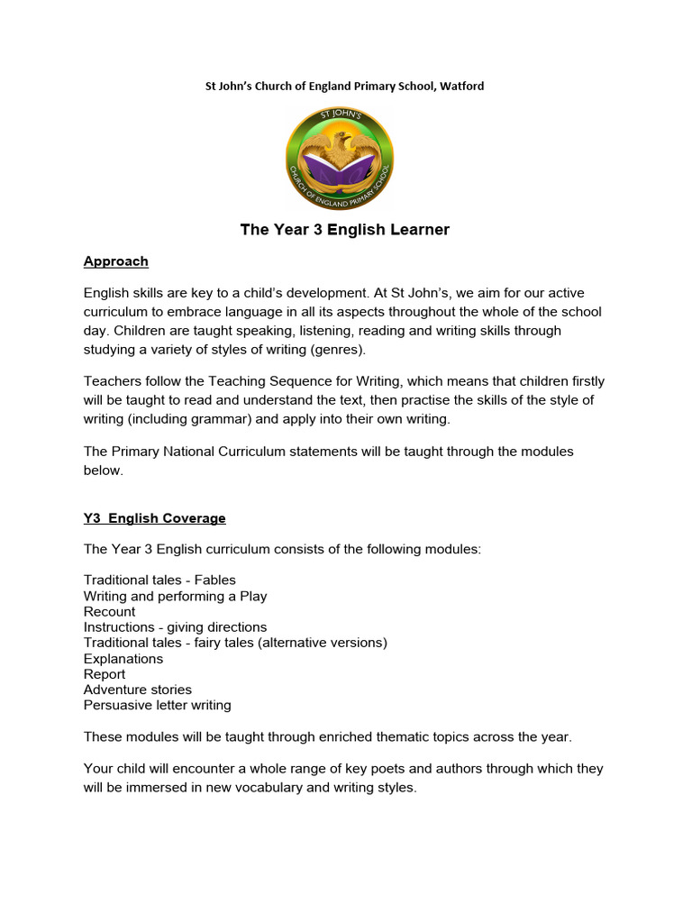 Year 3 English Curriculum Overview | PDF | Reading Comprehension ...