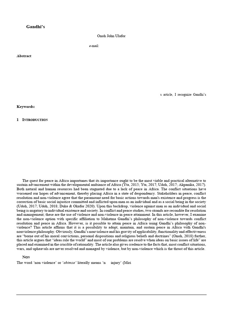 Gandhis Philosophy of Non-Violence Towards Confli | PDF | Nonviolence ...