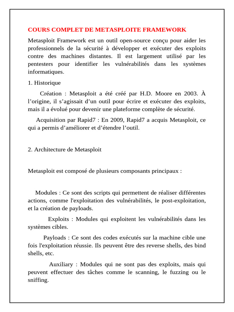 Guide Complet sur Metasploit Framework | PDF | Attaque par déni de ...