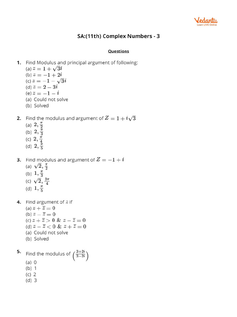 SA - (11th) Complex Numbers - 3 | PDF