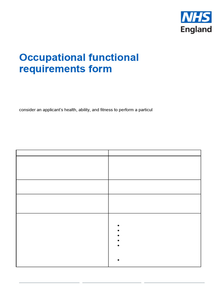 NHS England Occupational Health Form | PDF | Employment | Risk