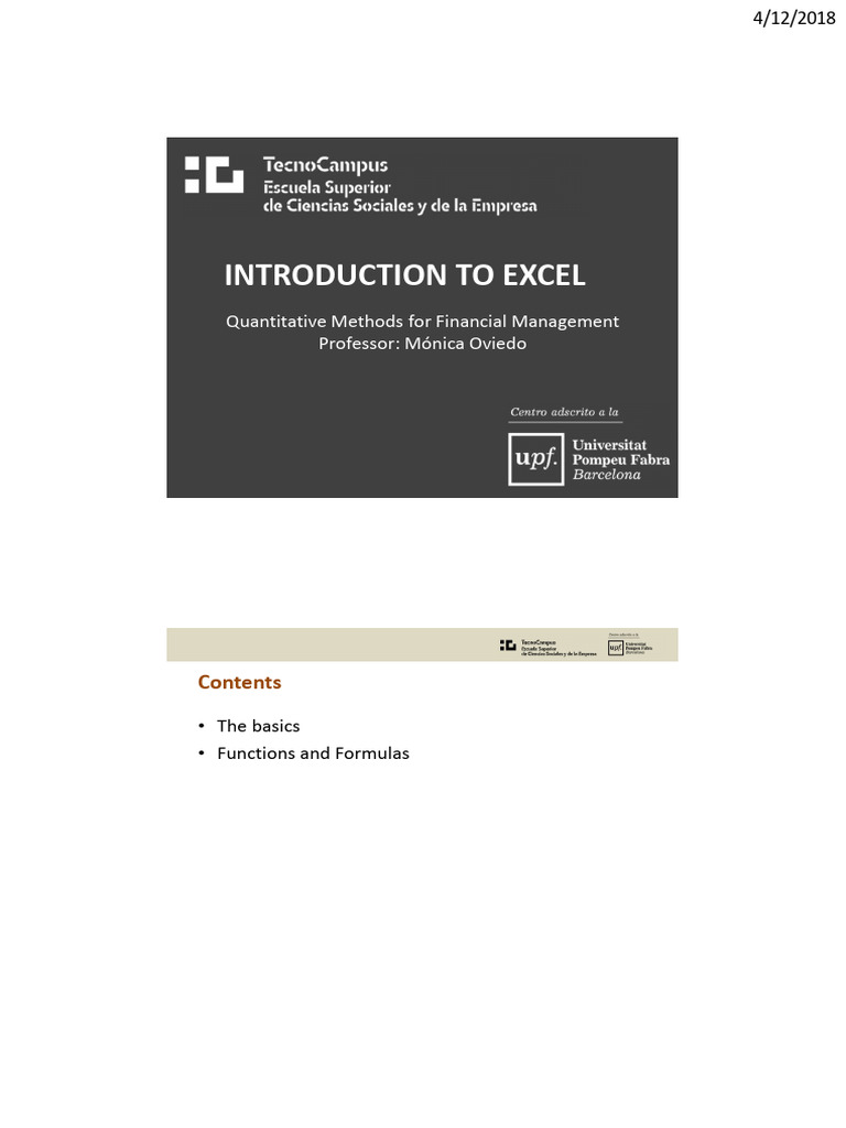 Introduction to excel pdf spreadsheet microsoft excel