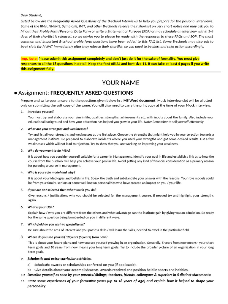 FAQs Assignment - Template | PDF | Goal | Cognition