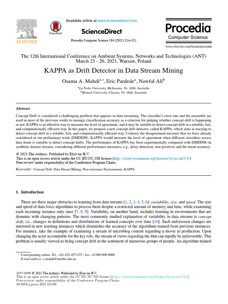 Kappa As Drift Detector in Data Stream Mining | PDF