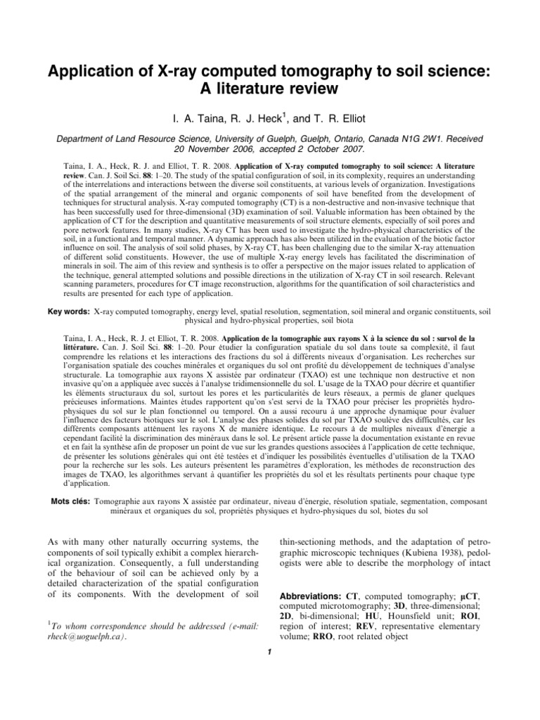 Taina Et Al 2011 Application of X Ray Computed Tomography To Soil ...