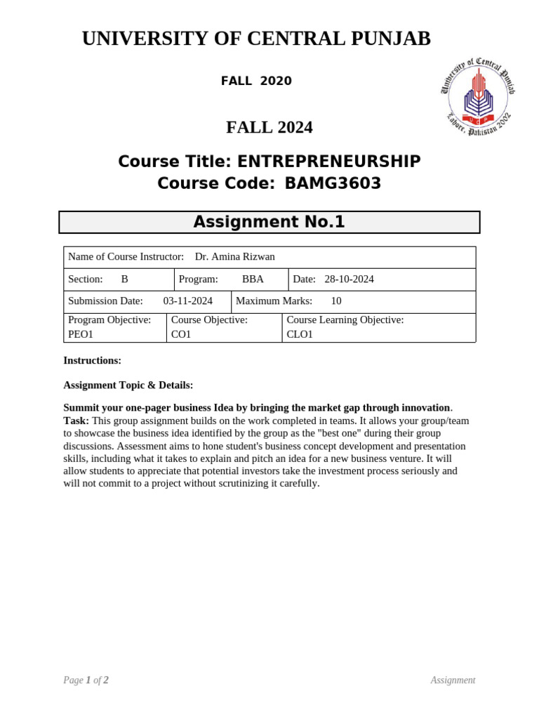 Business Idea Assignment for BBA Students | PDF | Finance & Money ...