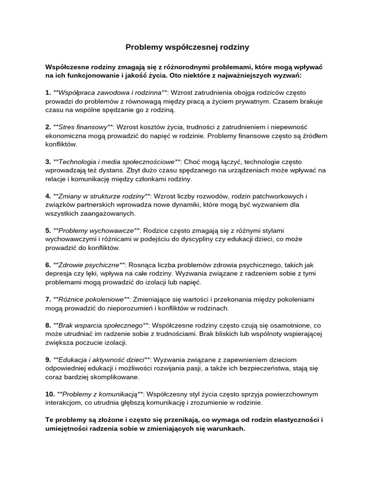 Problemy Współczesnej Rodziny | PDF