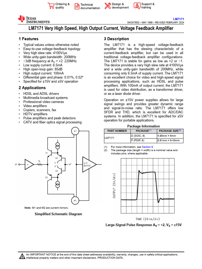 LM 7171 | PDF | Amplifier | Electrostatic Discharge