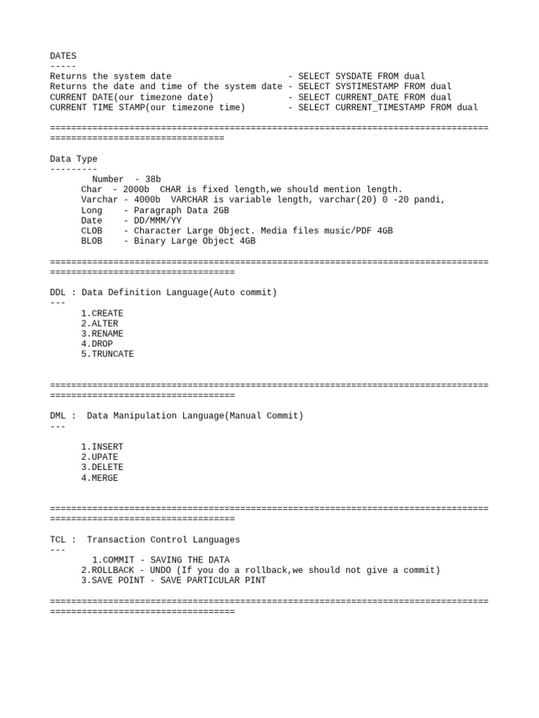 SQL Date and Data Type Overview | PDF
