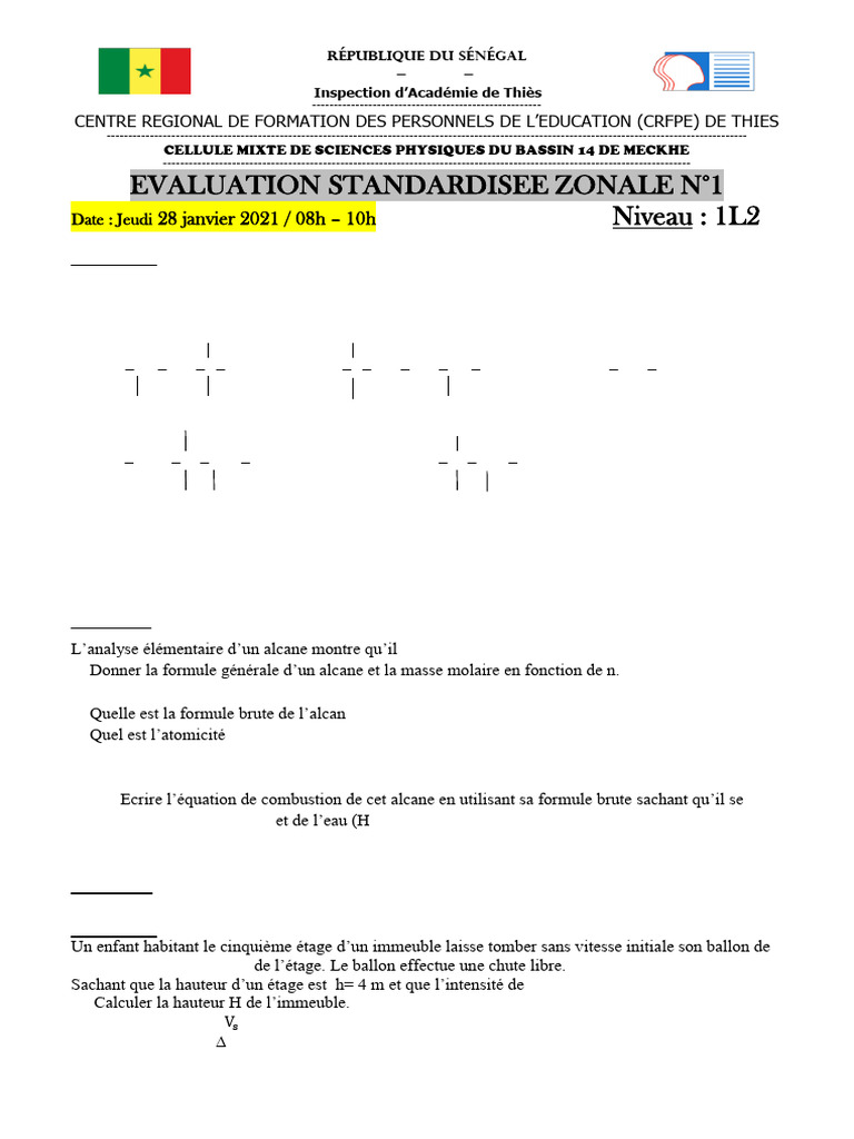Évaluation Standardisée en Sciences 1L2 | PDF | Alcane