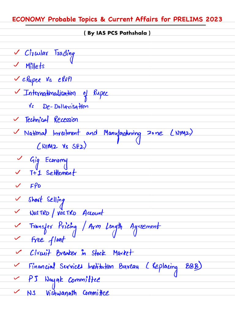 Economy - Probable Current Affairs Topic | PDF | Economies | Money