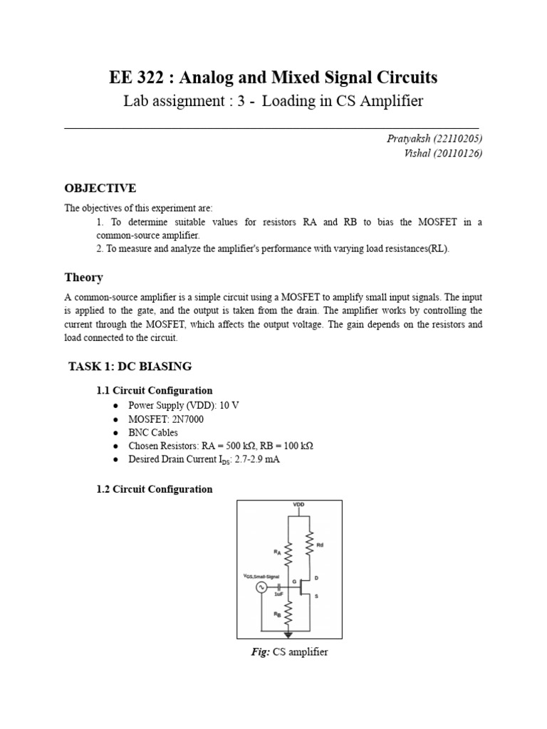 Lab3 Analog | PDF | Amplifier | Mosfet