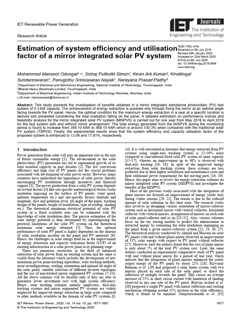 Mirror Integrated Solar PV System Efficiency | PDF | Photovoltaics ...
