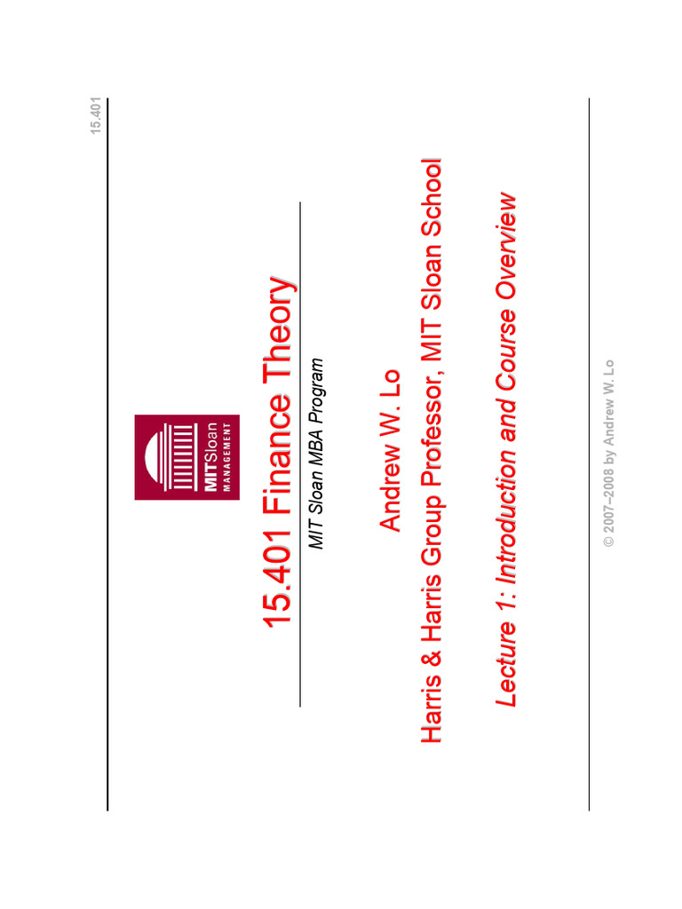 Https:ocw - Mit.edu:courses:15 401 Finance Theory I Fall 2008: - MIT15 ...
