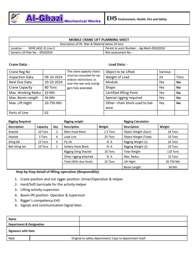 Mobile Crane Lift Planning Sheet | PDF | Crane (Machine)