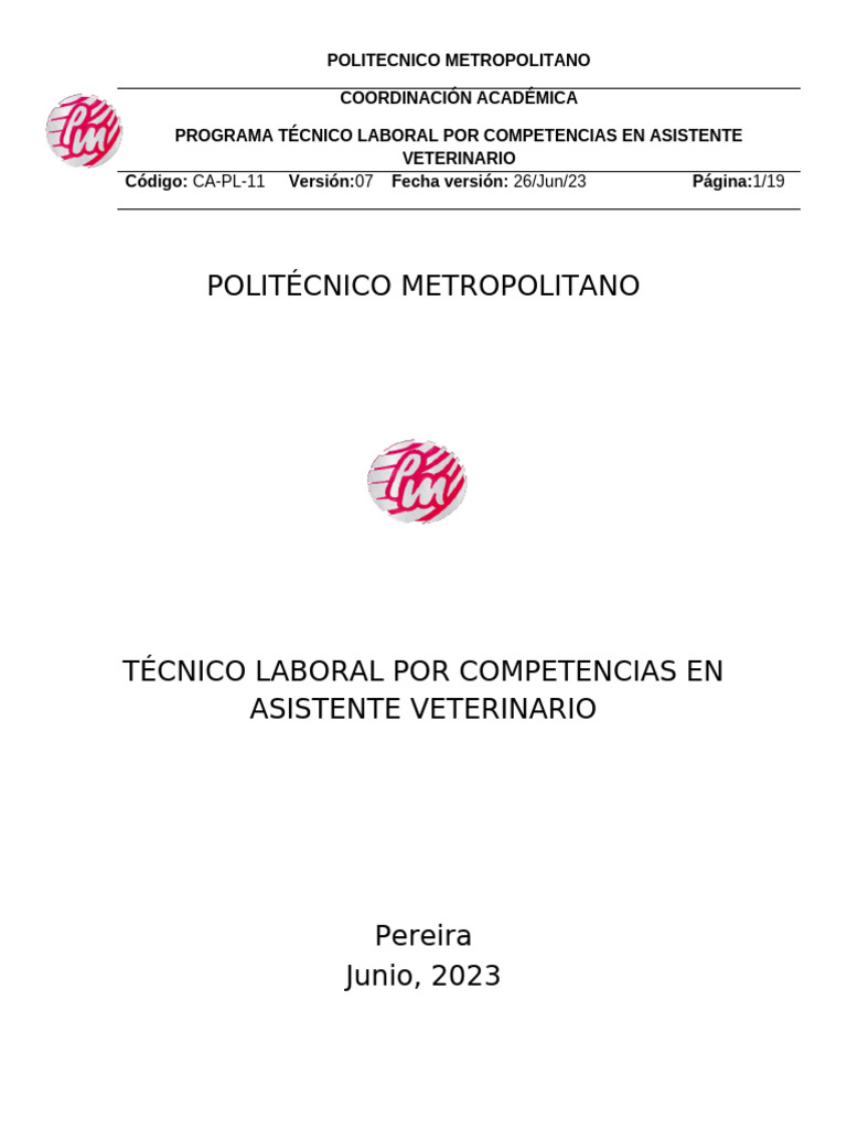 Tecnico Laboral Por Competencias en Asistente Veterinario V2 | PDF ...