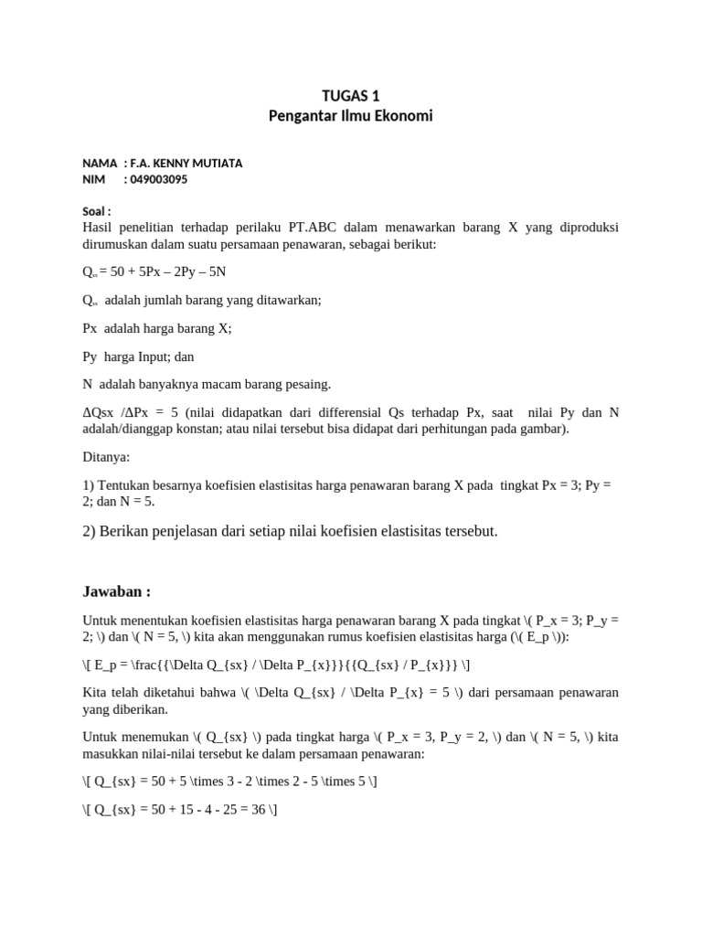 TUGAS 1 Pengantar Ilmu Ekonomi | PDF | Metode & Bahan Ajar | Sains ...