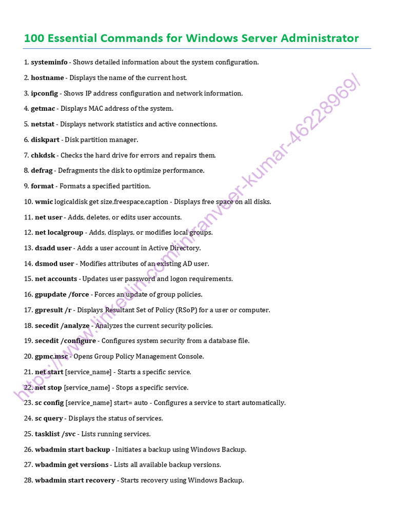 Essential Windows Server Commands | PDF | Active Directory | Group Policy