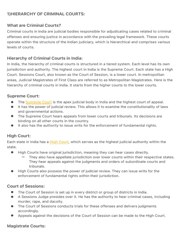 1) Hierarchy of Criminal Courts | PDF | Supreme Courts | Magistrate