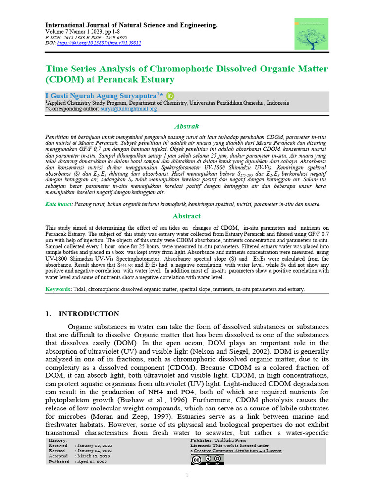 Time Series Analysis of Chromophoric Dissolved Organic Matter (CDOM) at ...