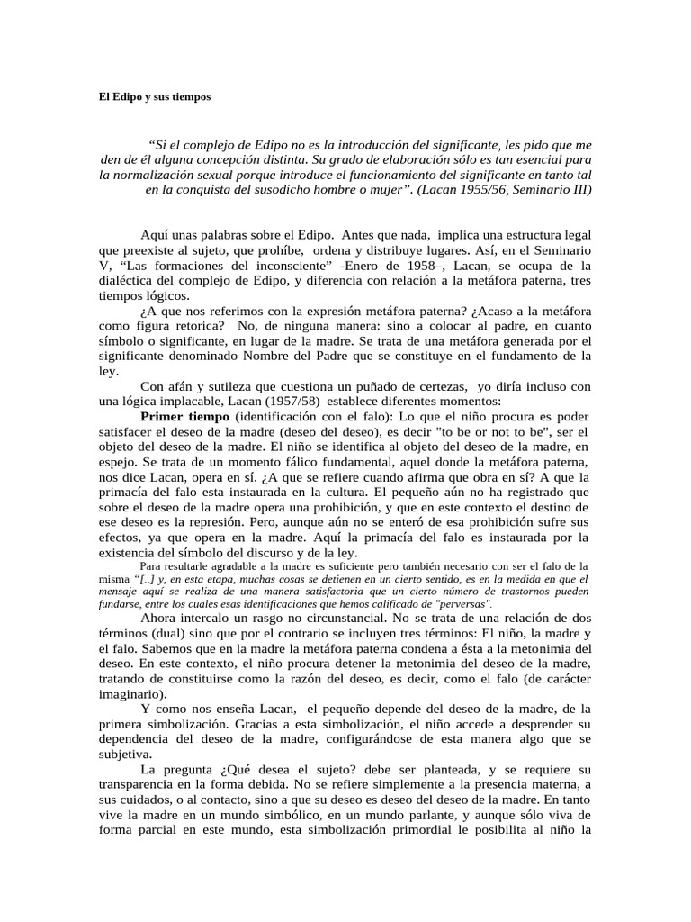 Complejo de Edipo según Lacan | PDF | Jacques Lacan | Complejo de Edipo