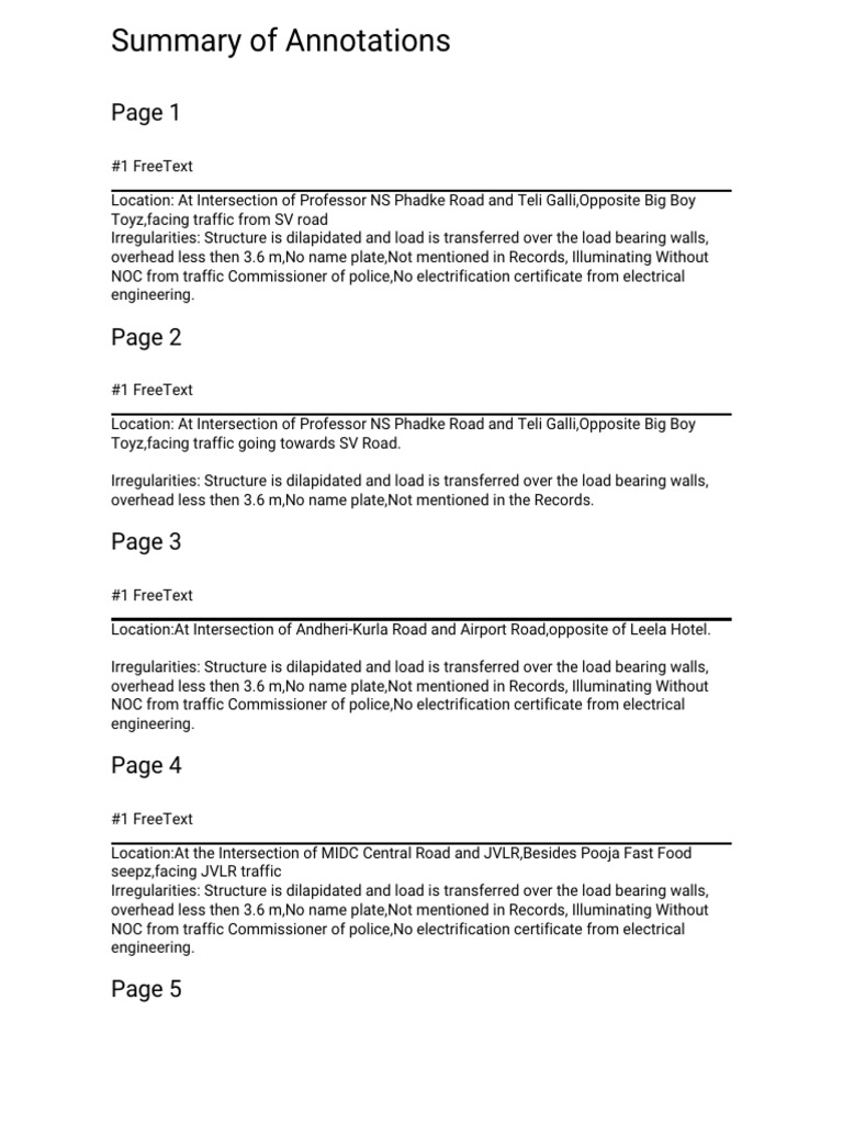 Summary of Structural Irregularities Report | PDF | Transport
