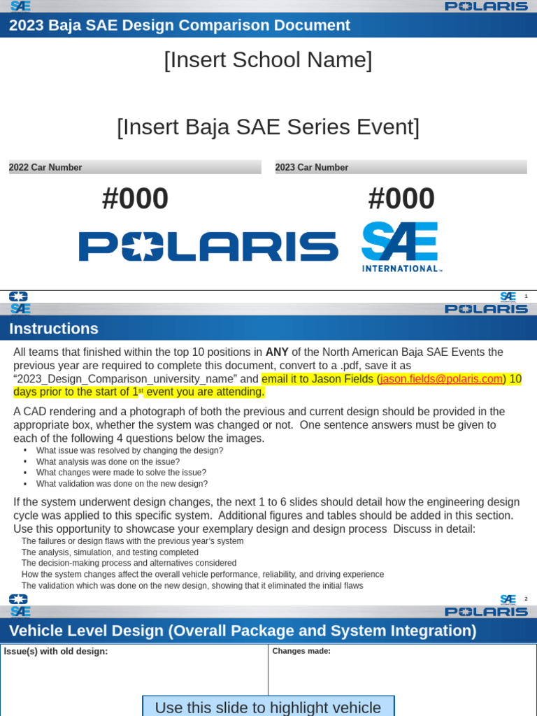 2023 Baja SAE Design Comparison Guide | PDF | Axle | Car