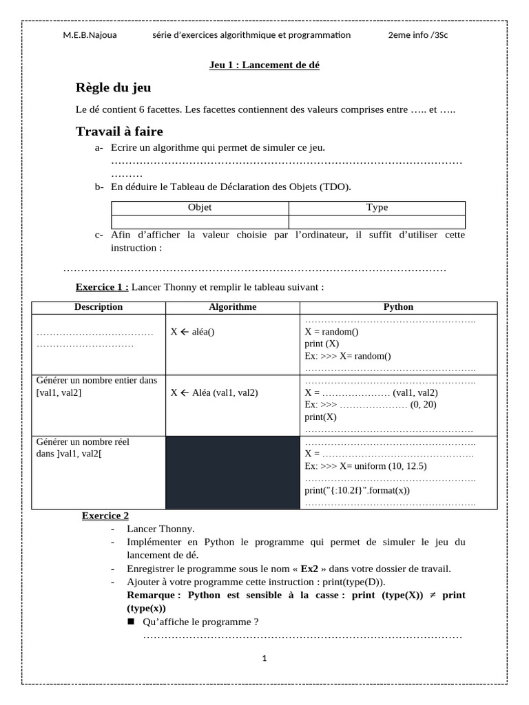 Exercices de Programmation et Algorithmes | PDF | Programmation ...