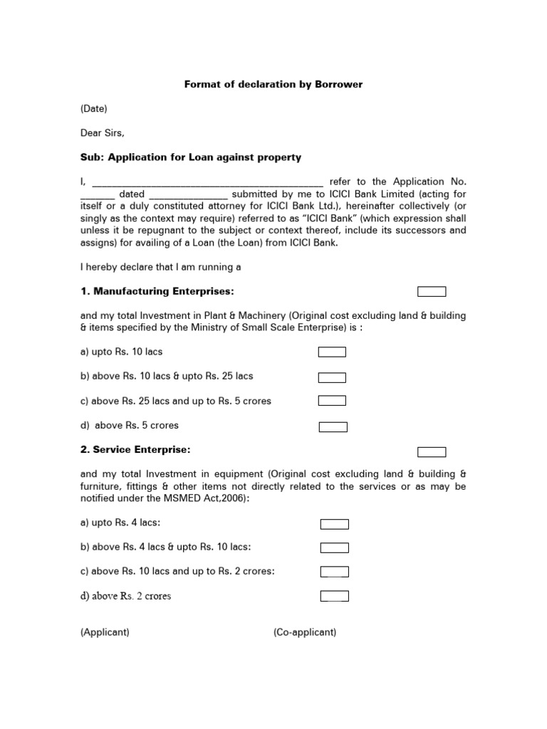 Loan Application Declaration Format | PDF | Mortgages | Loans