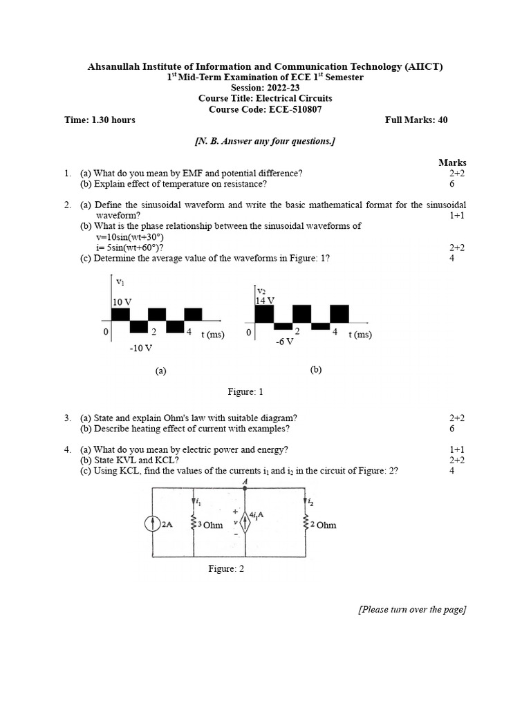 AIICT ECE 1st Sem Mid-Term Exam Guide | PDF | Electrical Engineering ...