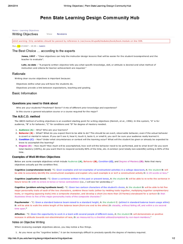 Writing Clear Learning Objectives | PDF | Instructional Design | Learning