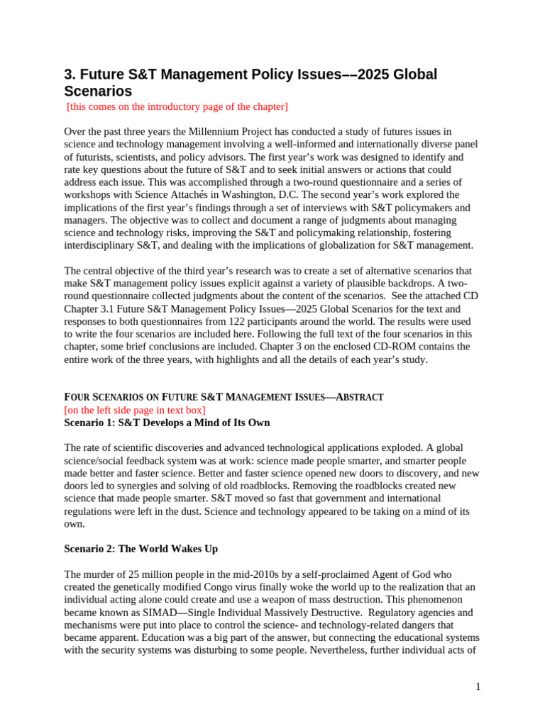 Future S&T Management Policy Issues-2025 Global Scenarios | PDF | Brain ...