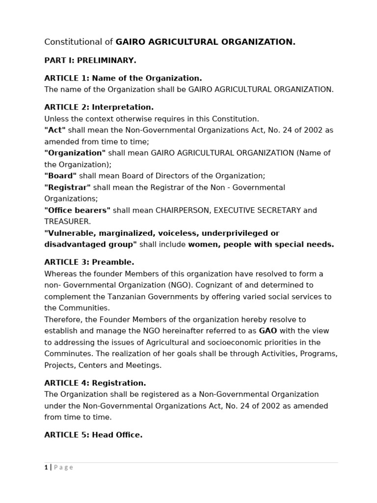 Constitutional of Gairo Agricultural Organization | PDF | Board Of ...