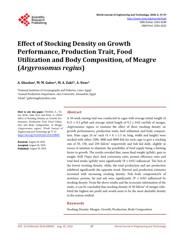 Stocking Density Effects on Meagre Growth | PDF | Water Quality | Water